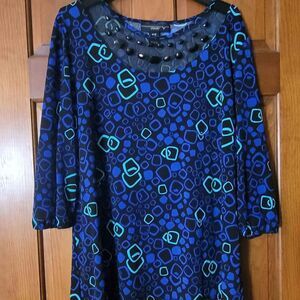 Women's Size 18/20 Venezia 3/4 Sleeve Tunic Top Beaded Blue Black